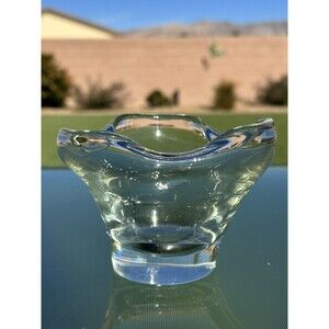 Toscany Art Hand Blown Glass Bowl 3 5/8" Tall Clear Fluted Candy Bowl Dish Thick